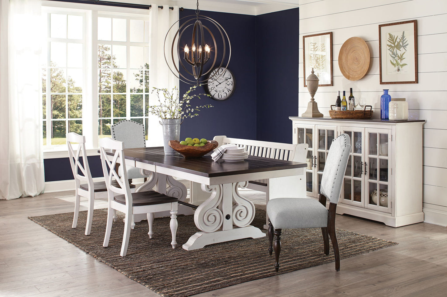 Carriage House - Trestle Table - Cottage White / Europen Dark