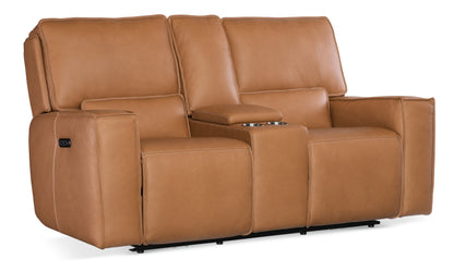 Miles - Zero Gravity Power Console Loveseat With Power Headrest - Light Brown