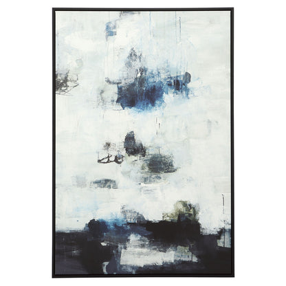 Black And Blue - Framed Abstract Art - White