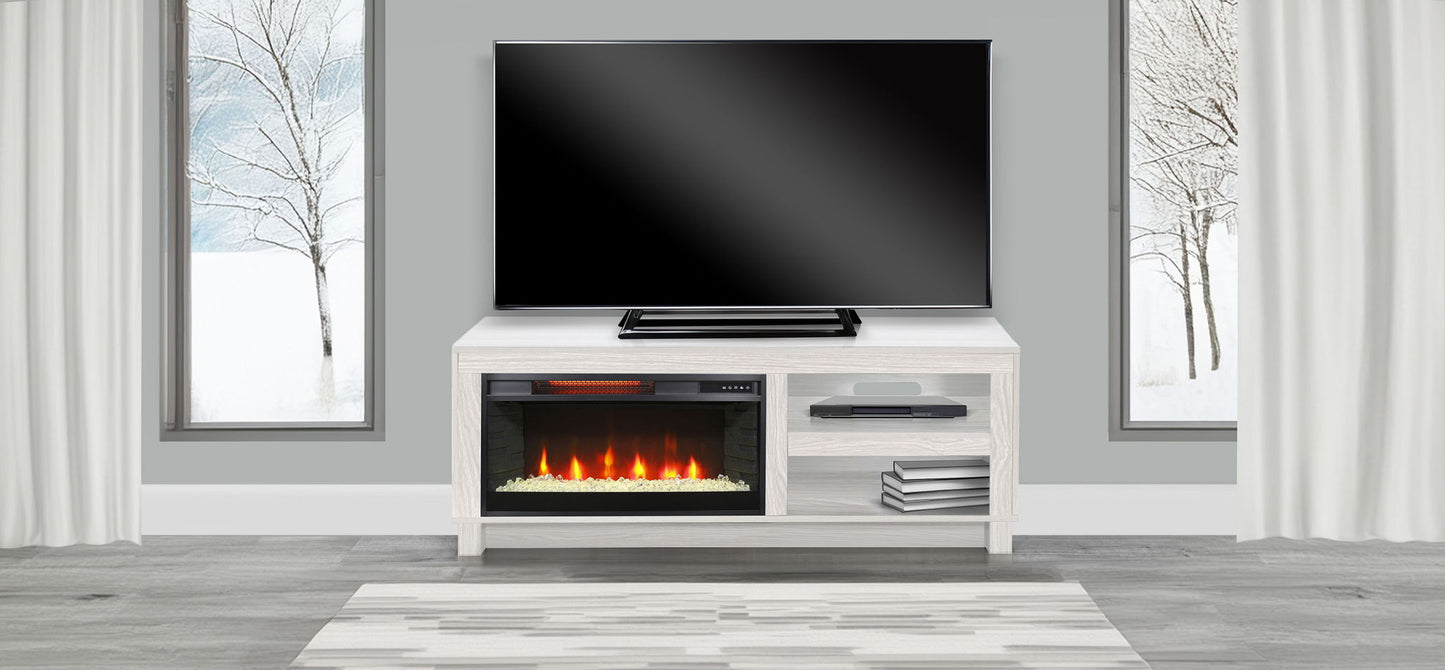 56" Media Console With Faux Crystals Electric Fireplace