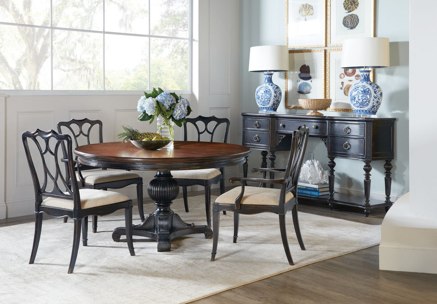 Charleston - Round Pedestal Dining Table With 1-20in leaf - Dark Brown