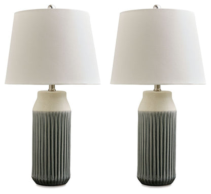 Afener - Blue / Beige - Ceramic Table Lamp (Set of 2)