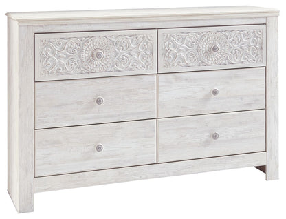 Paxberry - Whitewash - Dresser, Mirror - Medallion Drawer Pulls