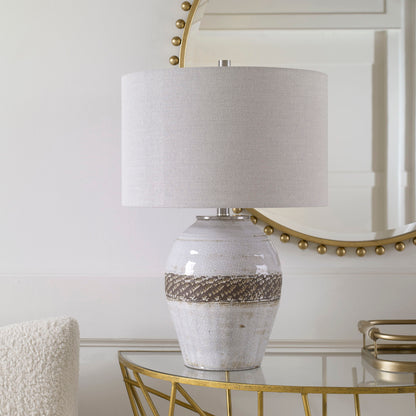 Poul - Crackled Table Lamp - Pearl Silver