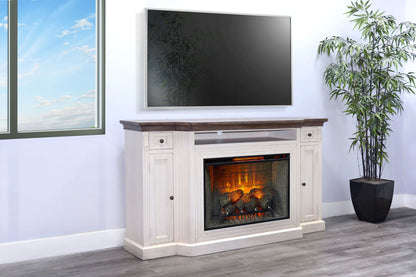 Media Console With Electric Fireplace - Buckskin / White