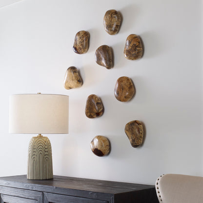 Pebbles - Blonde Wood Wall Décor (Set of 9) - Light Brown