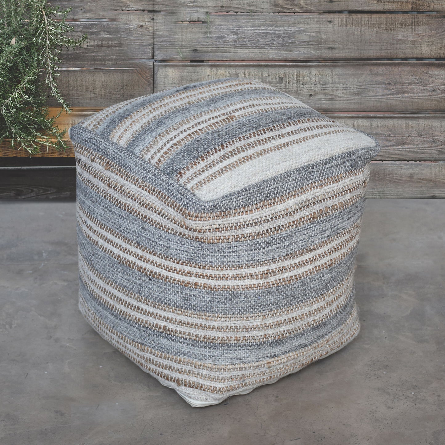 Mesick - Handwoven Pouf - Gray