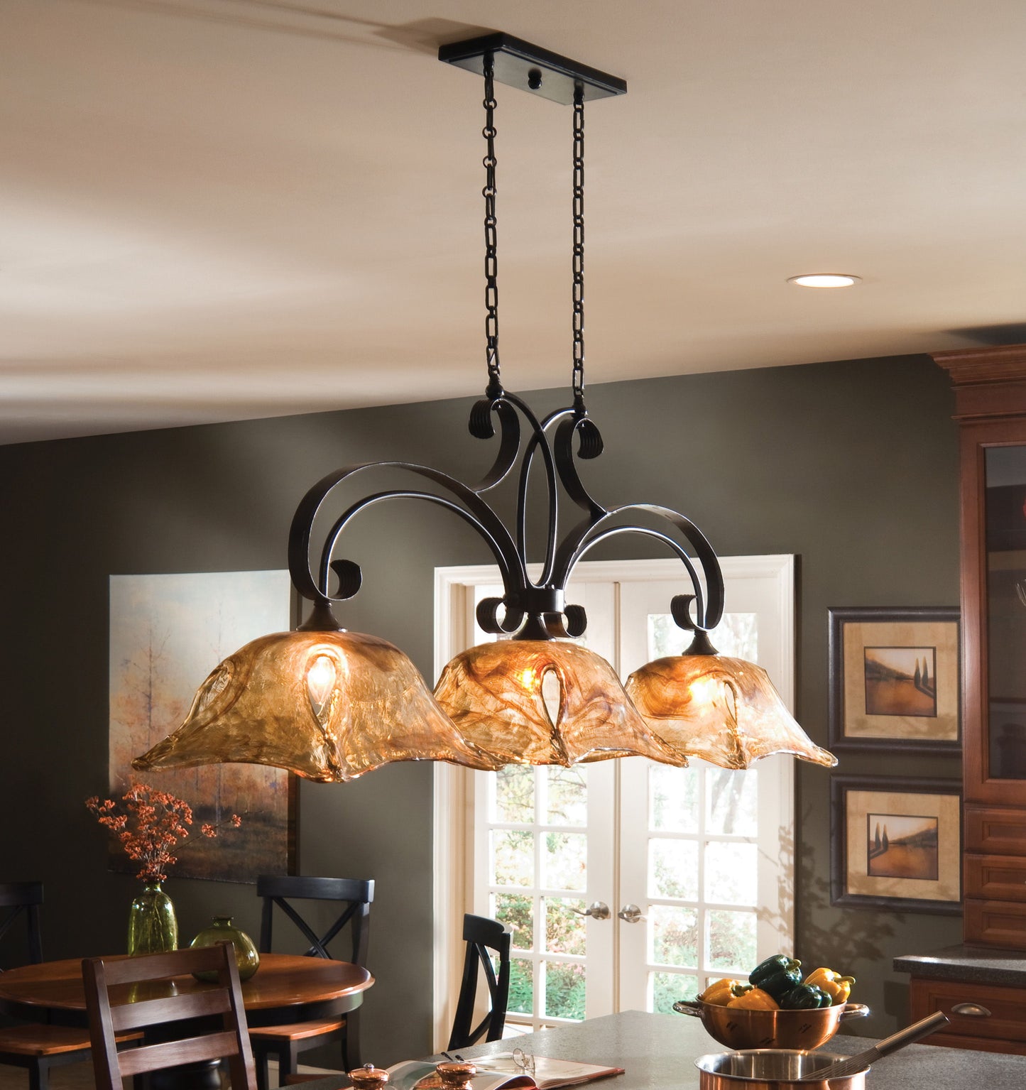 Vetraio - 3 Light Kitchen Island Light - Bronze