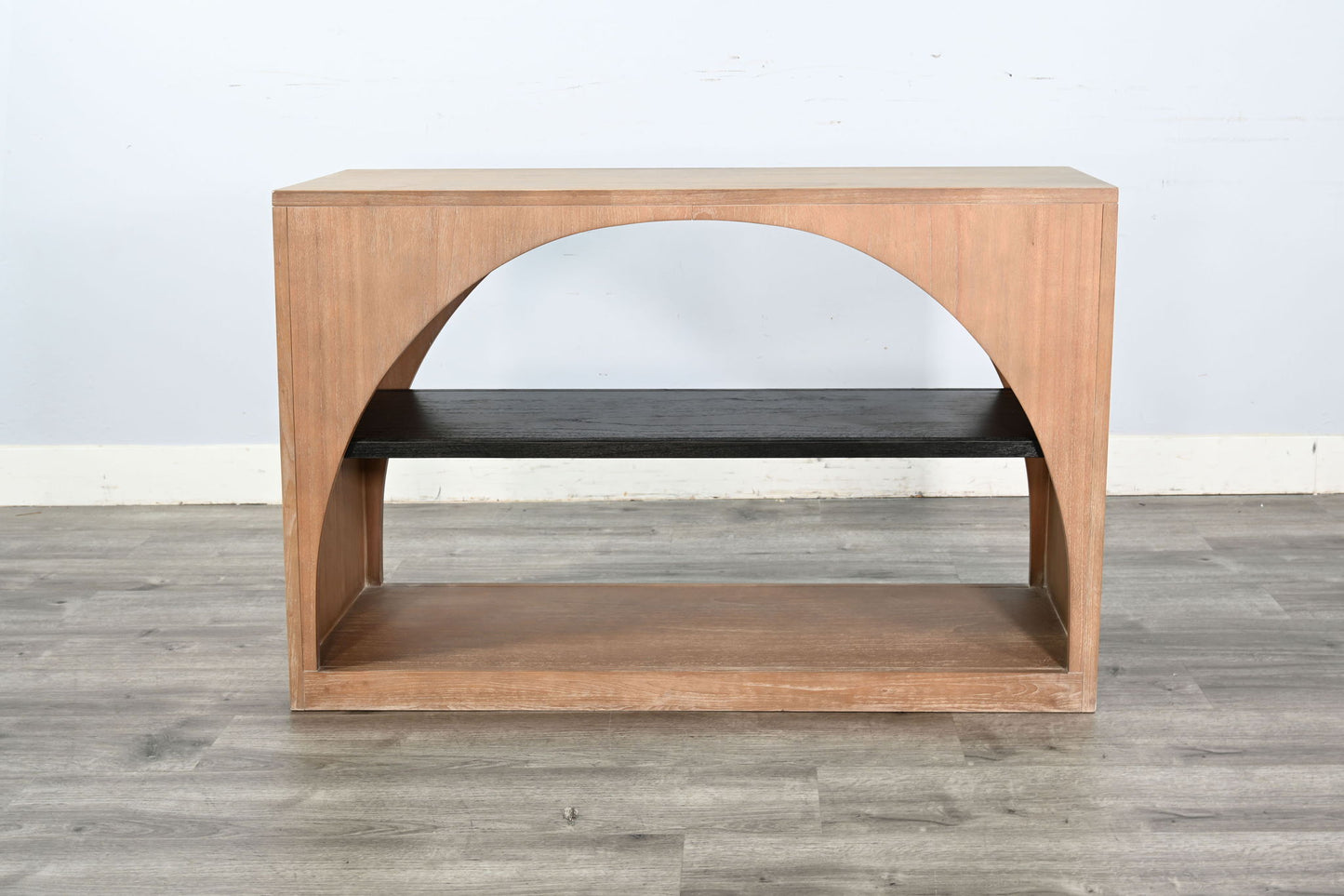 Modern - Wood Sofa Table With Arched Open Shelf Design