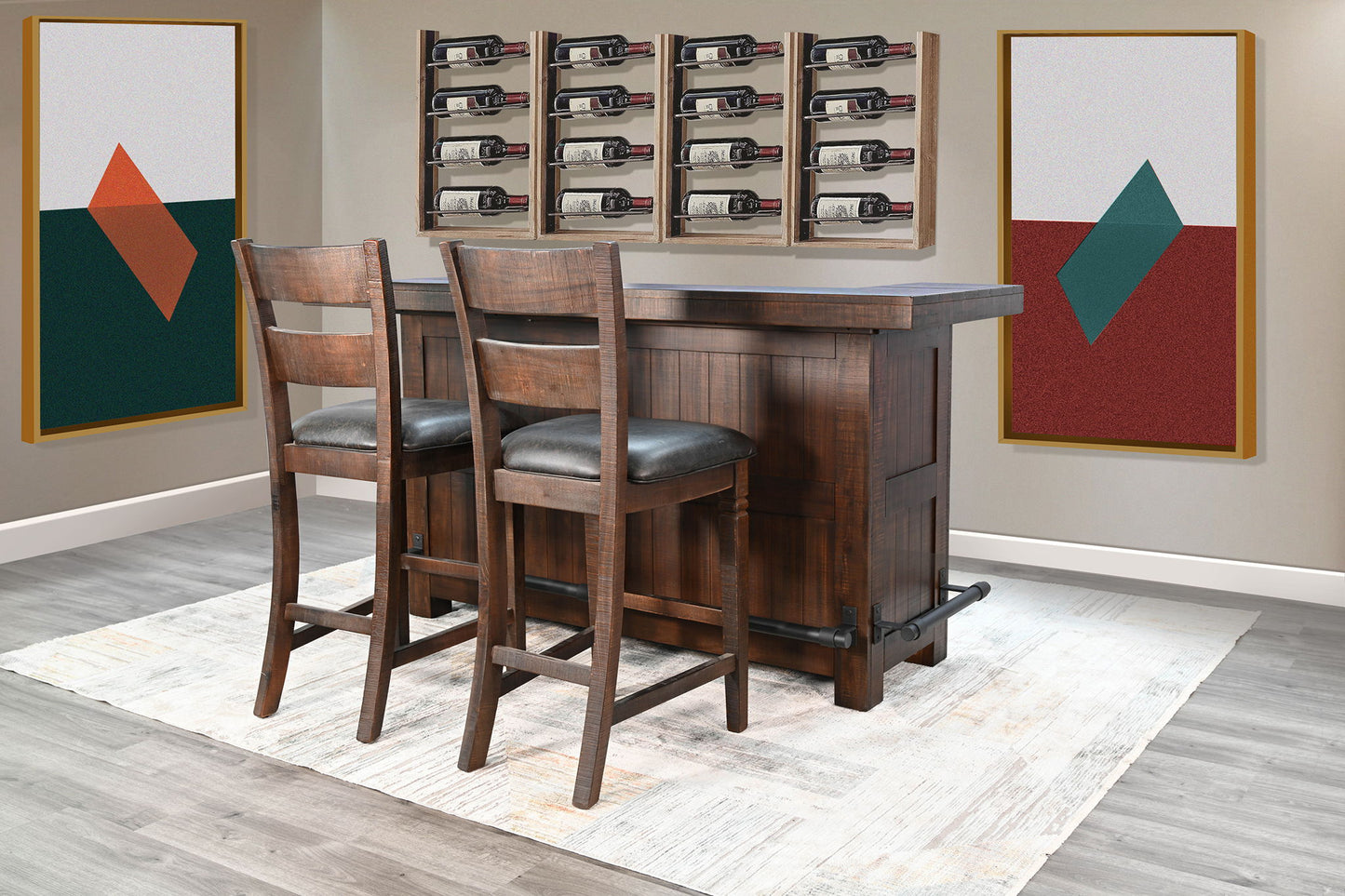 80" Traditional Wood Home 3 Piece Bar Set With Stools - Dark Brown