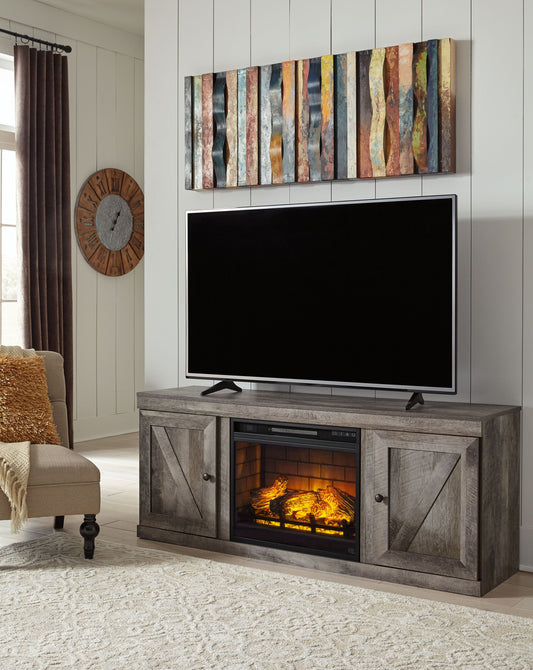 Wynnlow - Gray - TV Stand With Faux Firebrick Fireplace Insert