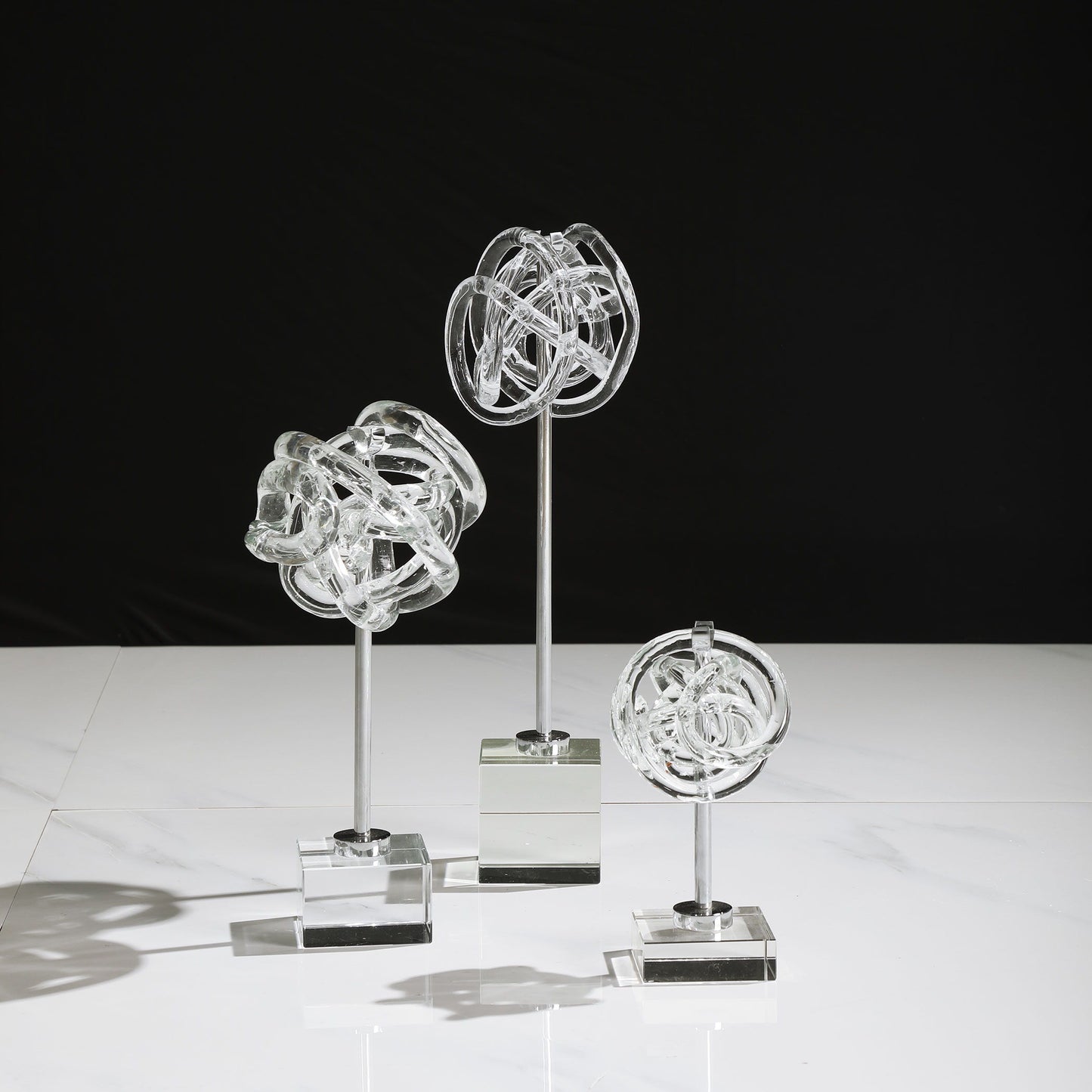 Neuron - Glass Table Top Sculptures (Set of 3) - Pearl Silver