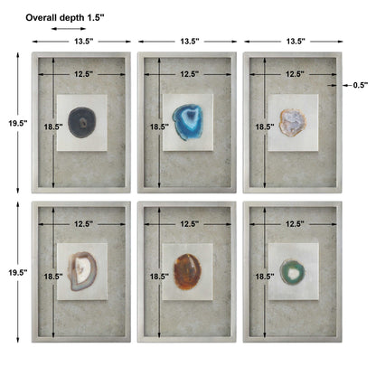 Agate - Stone Wall Art (Set of 6) - Silver